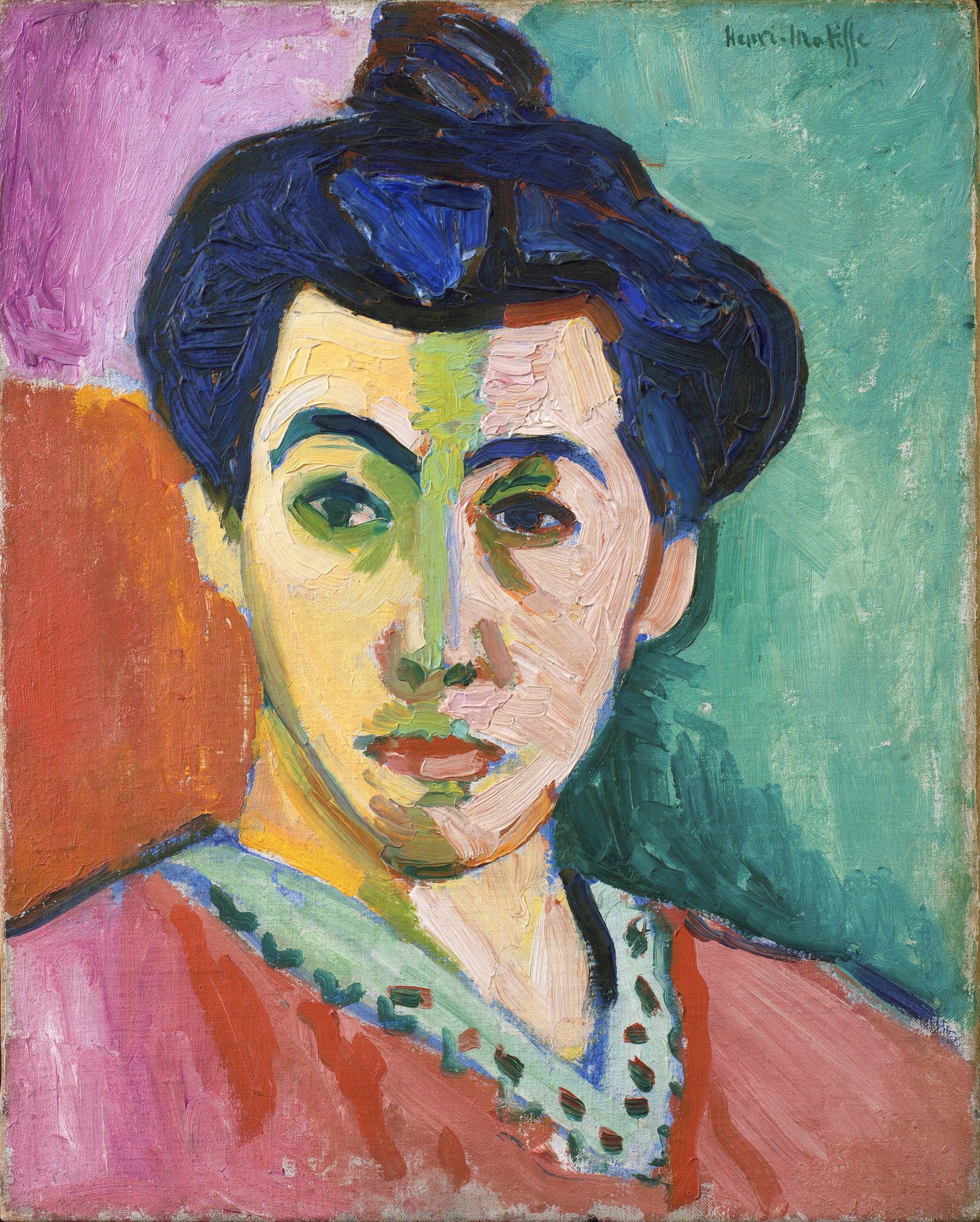 Henri Matisse, Portrait of Madame Matisse: the artist’s wife painted in bold colour, a green stripe down her face