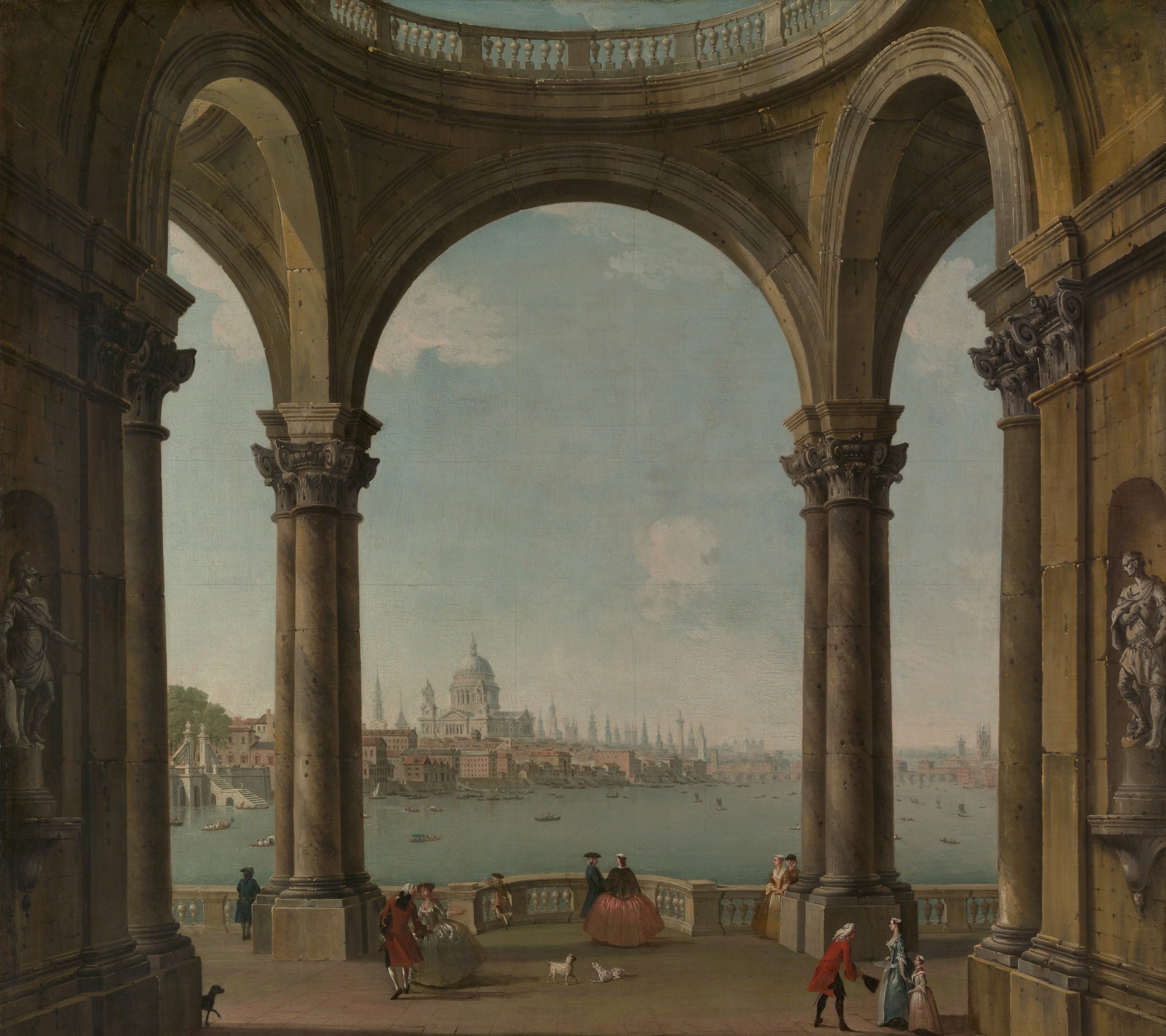 Antonio Joli, Capriccio with St Paul’s and Old London Bridge, a view of London through an imagined classical archway